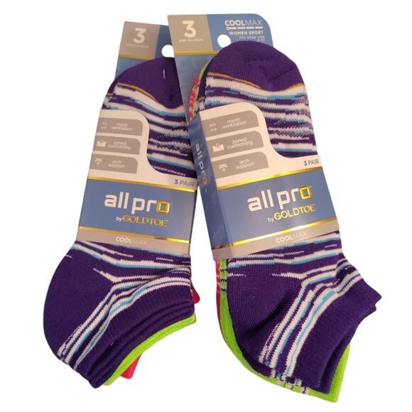 Gold Toe All Pro 6 Colorful Pairs Cool Max No Show Sports Socks NWT - Picture 1 of 10